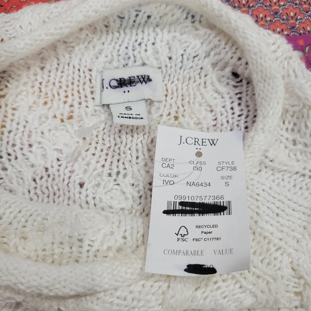 J Crew Factory CF738 Mockneck cable-knit sweater Size S NWT Ivory